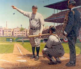 illustration of Babe Ruth calling a shot, for a home run